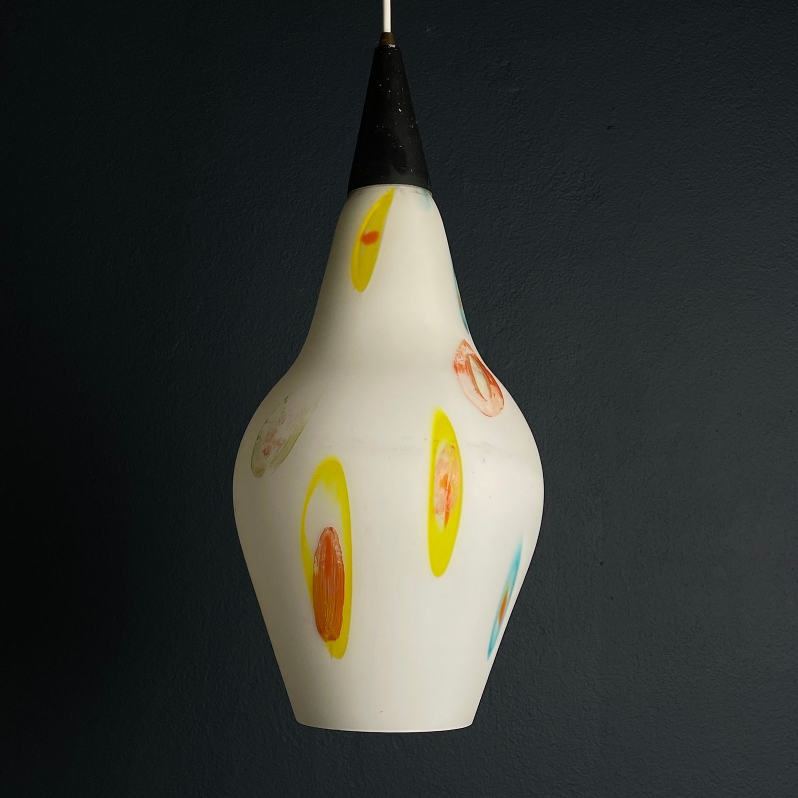 Mid Century Multicolor Opaline Murano Glass Pendant Lamp By Stilnovo Italy 1950s