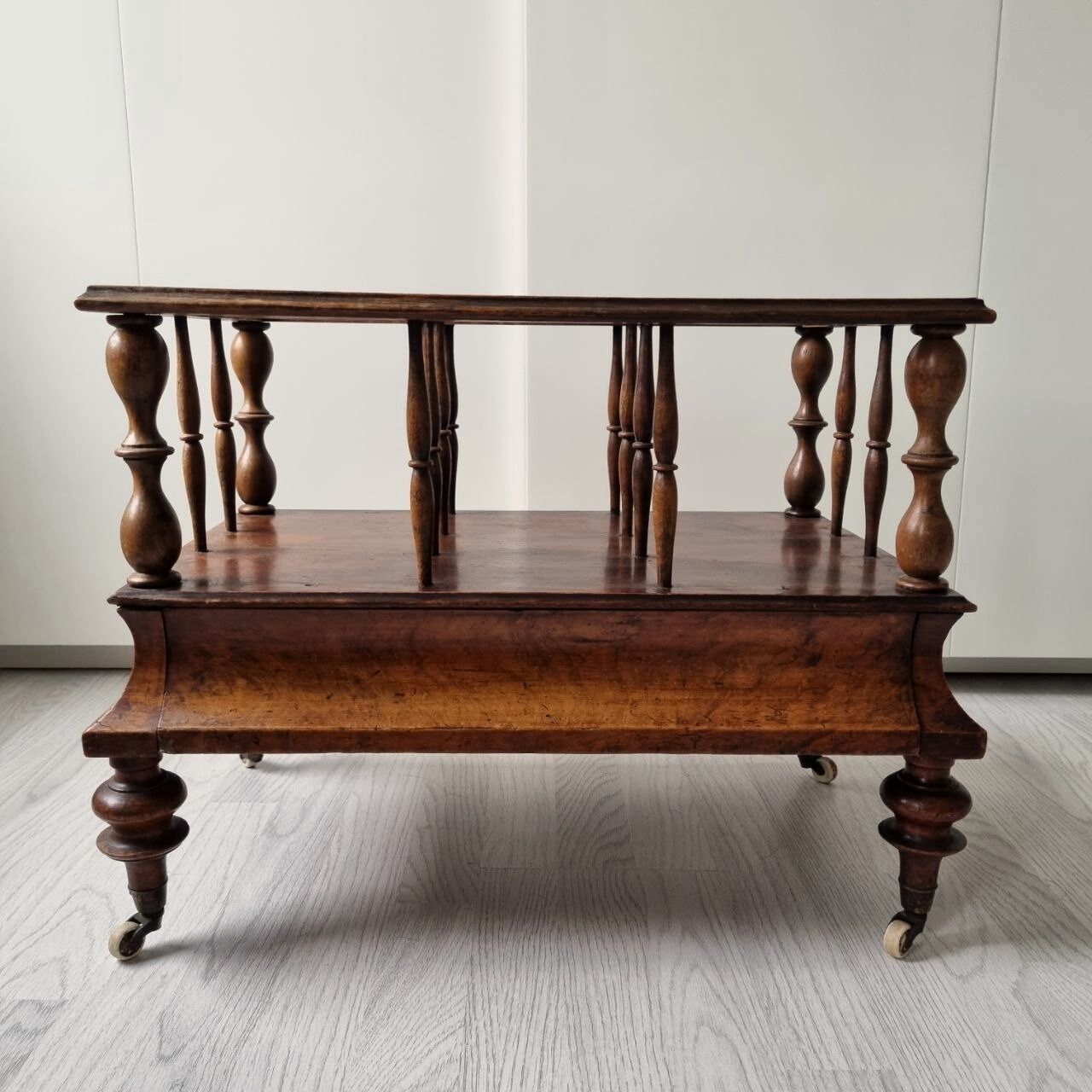 Antique Walnut Wood Magazine Rack | Newspaper Stand photo vintage