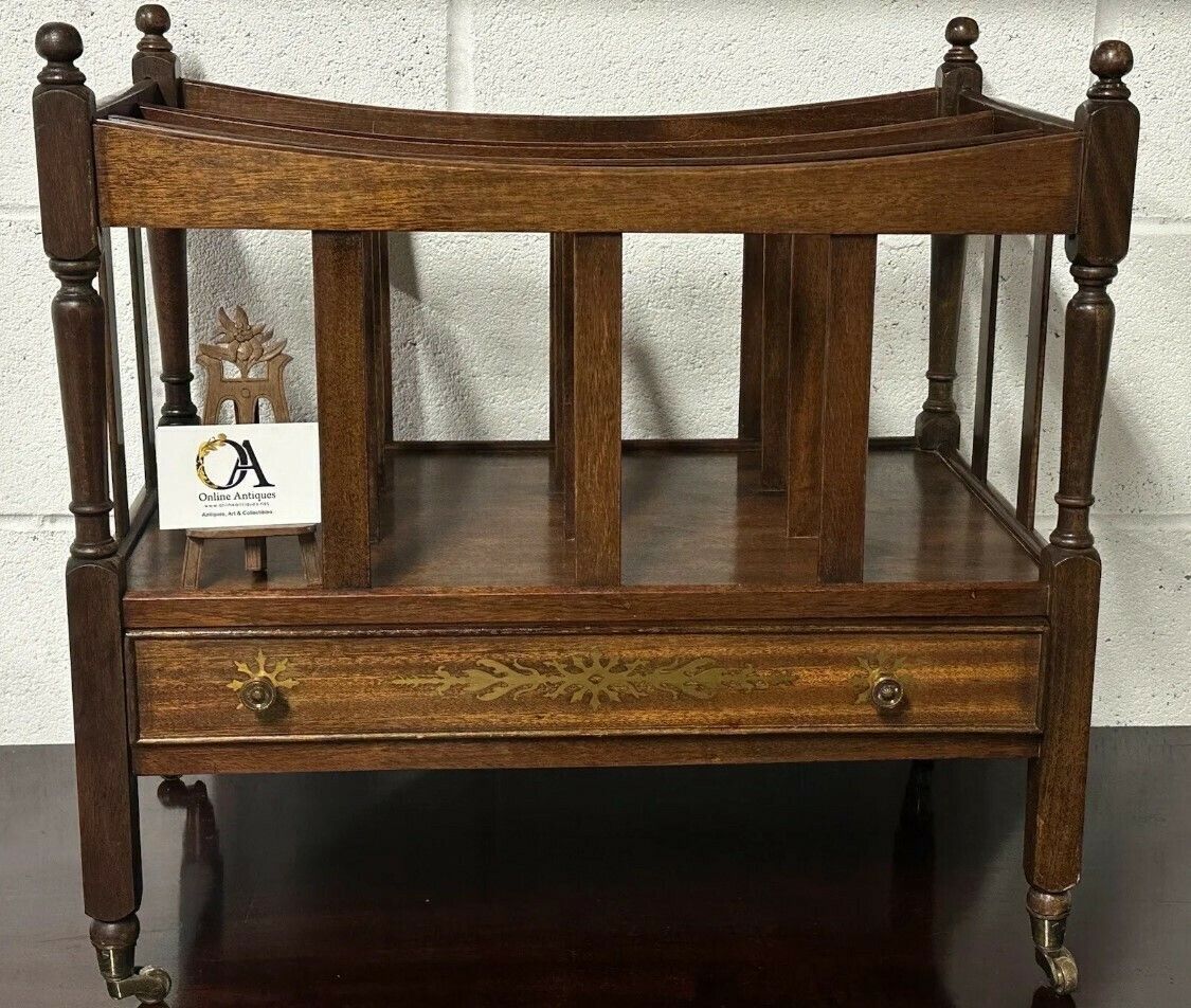 Quality Antique Mahogany Canterbury Magazine Rack With Decorative Brass Inlay photo Home Decor