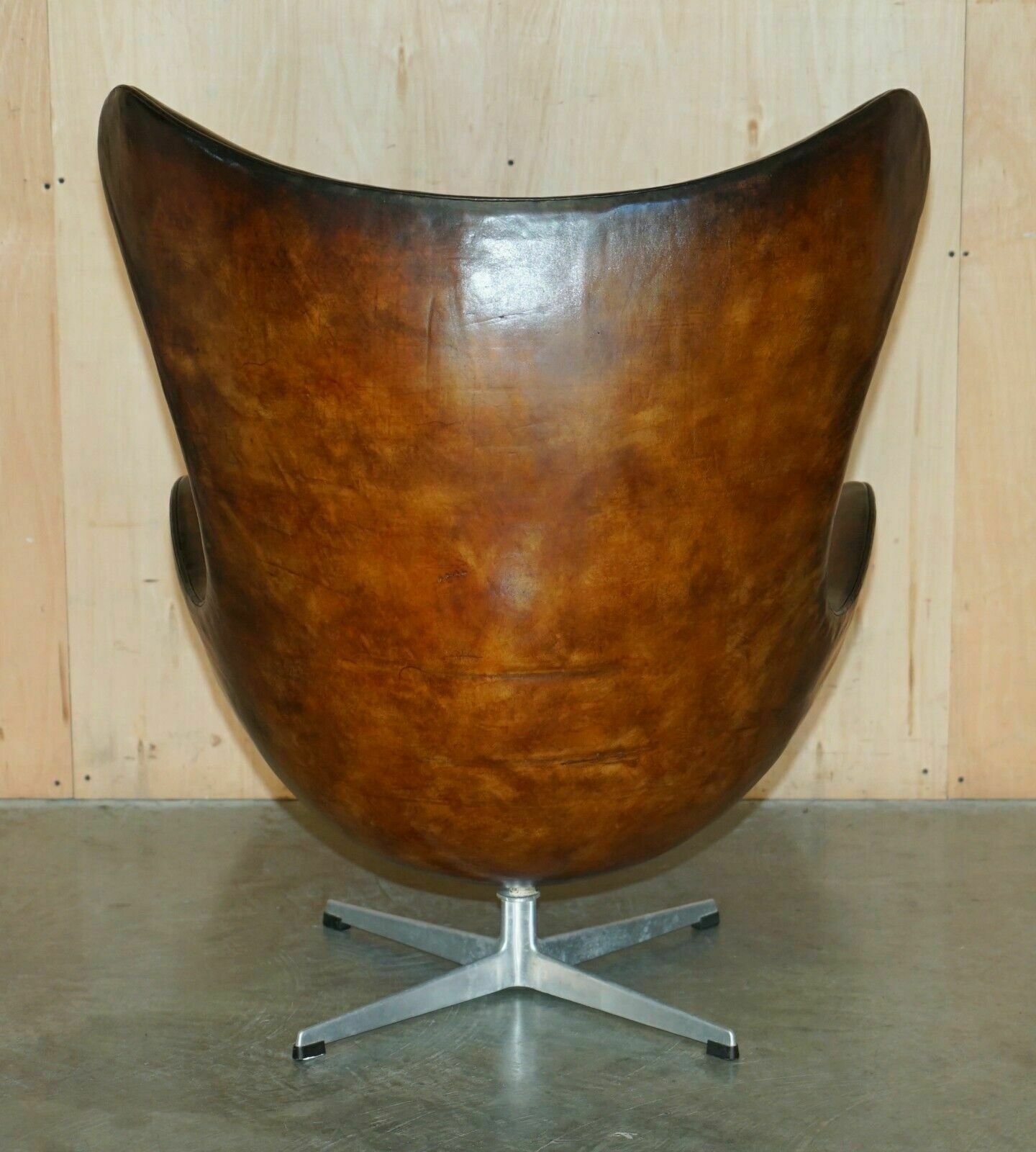 photo buy Original Fully Restored 1965 Fritz Hansen Egg Chair & Footstool In Brown Leather