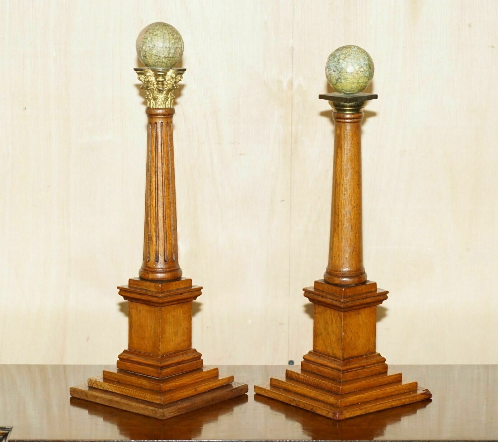 Fine & Unique Pair Of Antique 1887 Marys Celestial Globes Skewing / Malin & Sons