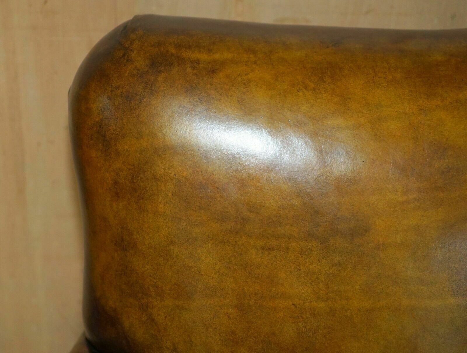 Fine & Important Pair Of Antique Hand Carved Burr Walnut Brown Leather Armchairs photo 10000.0