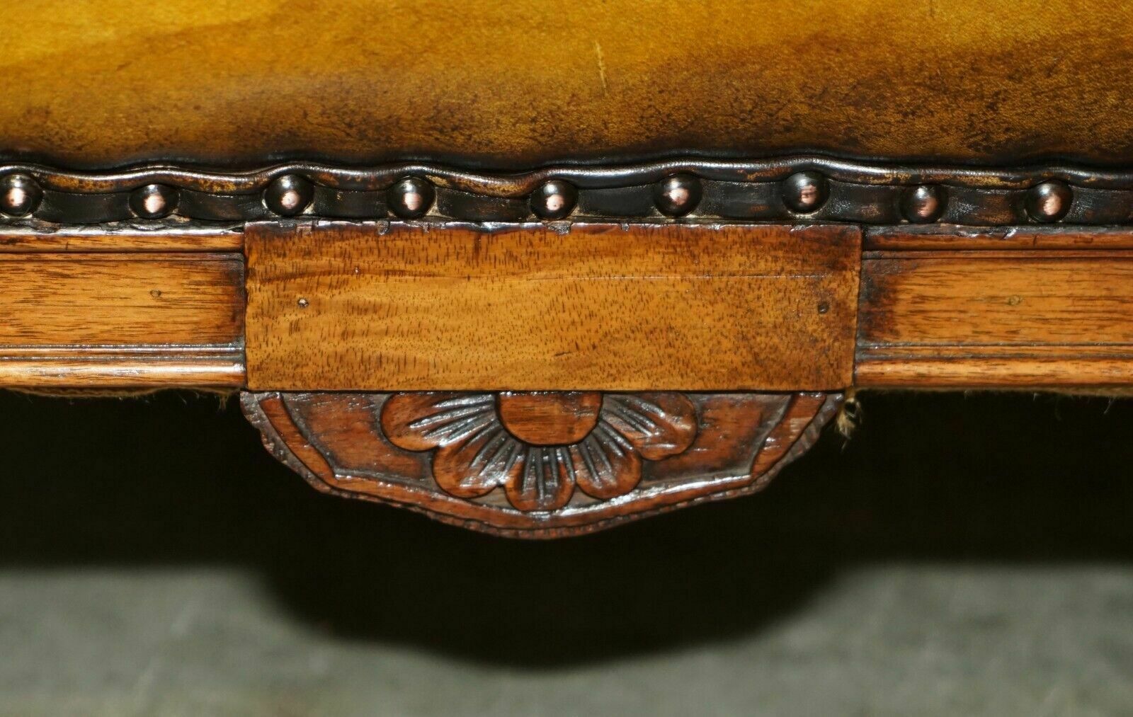 Fine & Important Pair Of Antique Hand Carved Burr Walnut Brown Leather Armchairs photo vintage