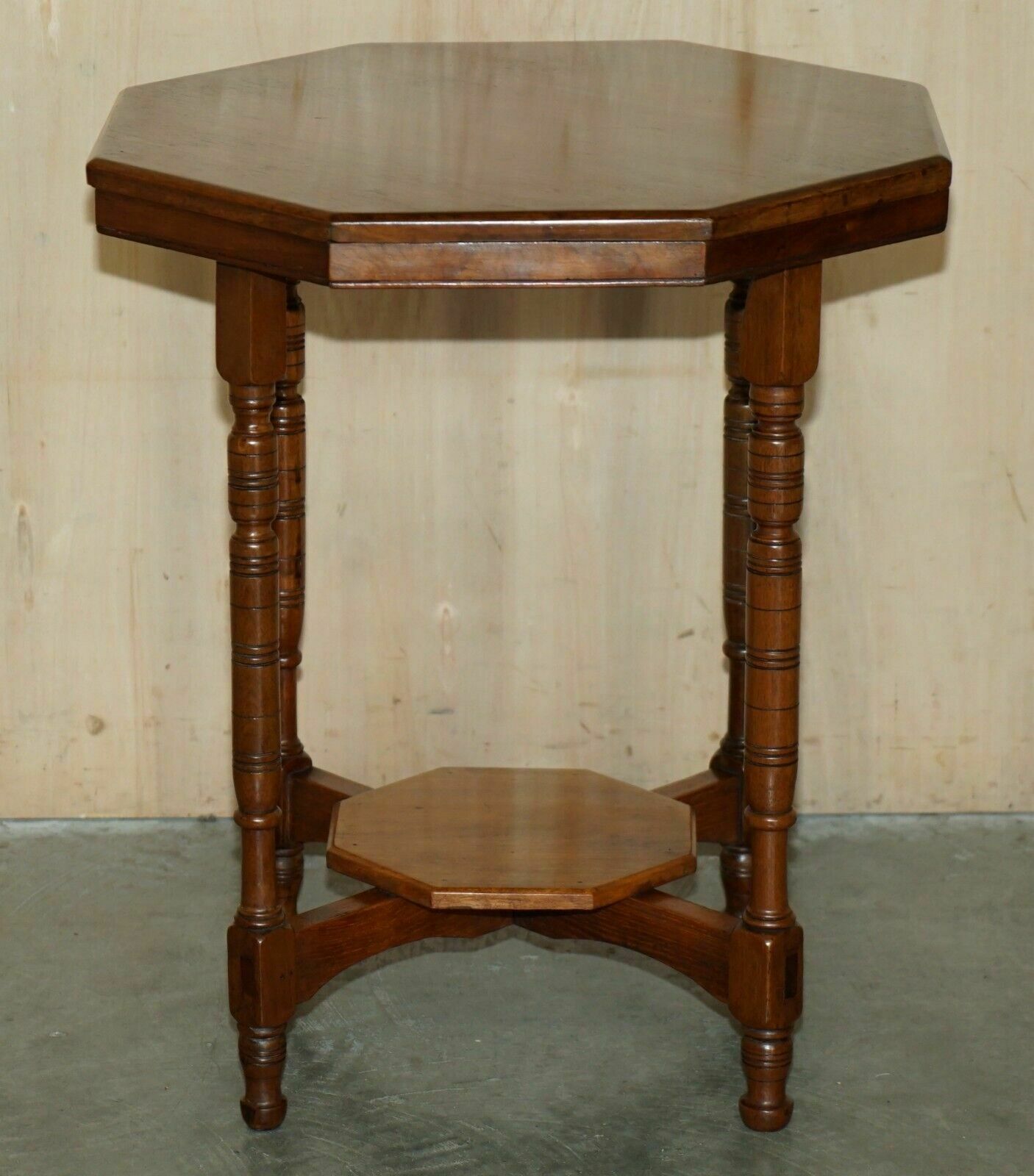 Decorative English Victorian Hand Carved Octagonal Side End Occasional Table photo for sale