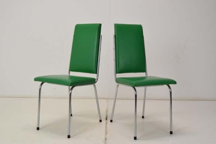 Pair Leatherette Dining Chairs Of Mid Century  Czechoslovakia 1980's photo for sale