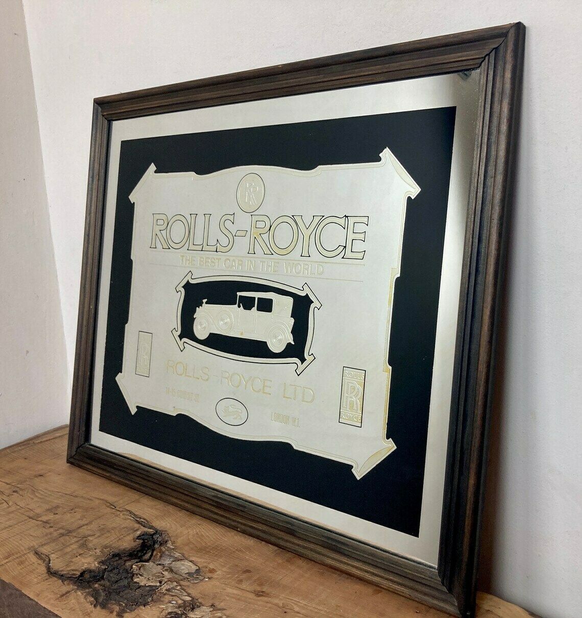 Art Deco Vintage Rolls Royce Advertising Mirror, Prestige Automobile, Car Collectibles Piece, England, Christmas Gift