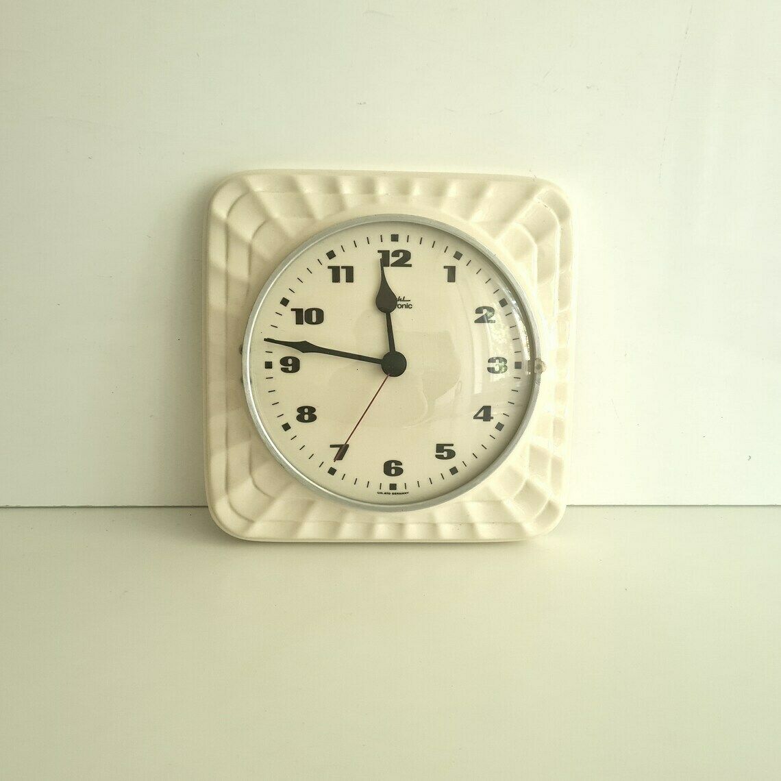 Vintage Keramische Mid Century Diehl Elektronische Wandklok Duitsland Jaren 70