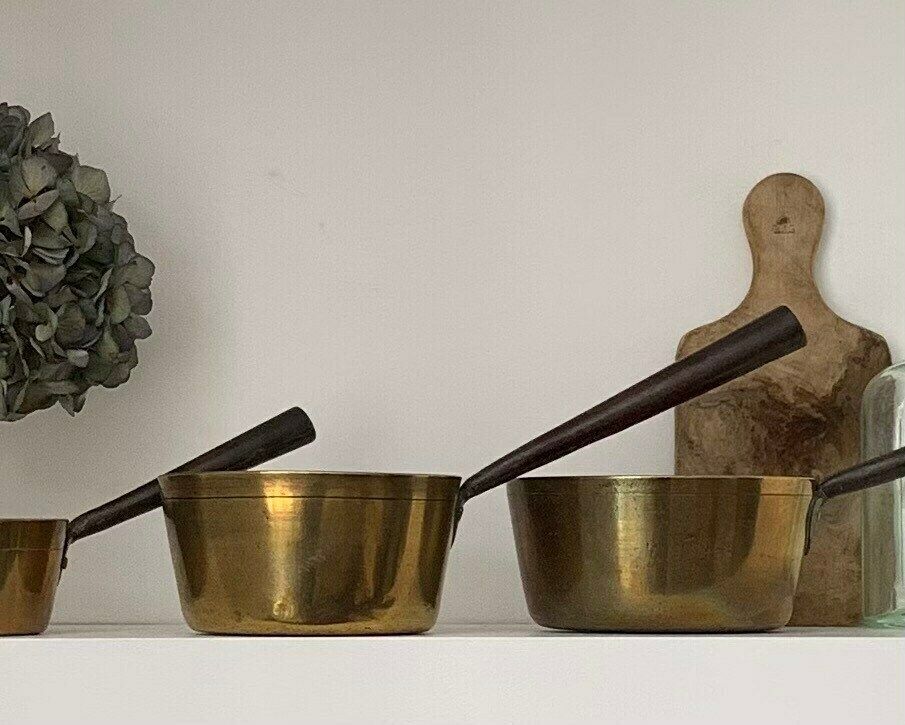 photo furniture Set Of Copper Saucepans|Vintage Copper Kitchenware|Rustic Saucepans|Country Kitchen Decor Sauté Pans