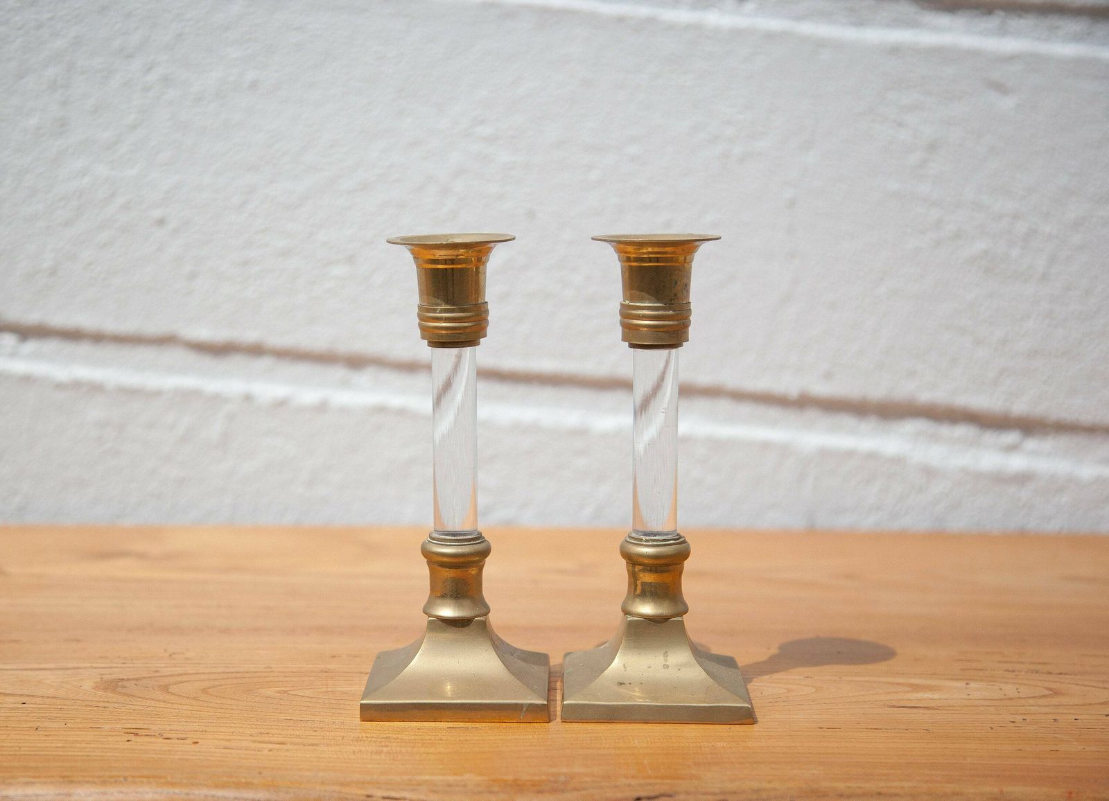 Pair Of Vintage Candlestick, Brass And Lucite Candlestick, Candle Holder, Plexiglass Column Candlestick, Neoclassical, Candle Holder,Candlestick