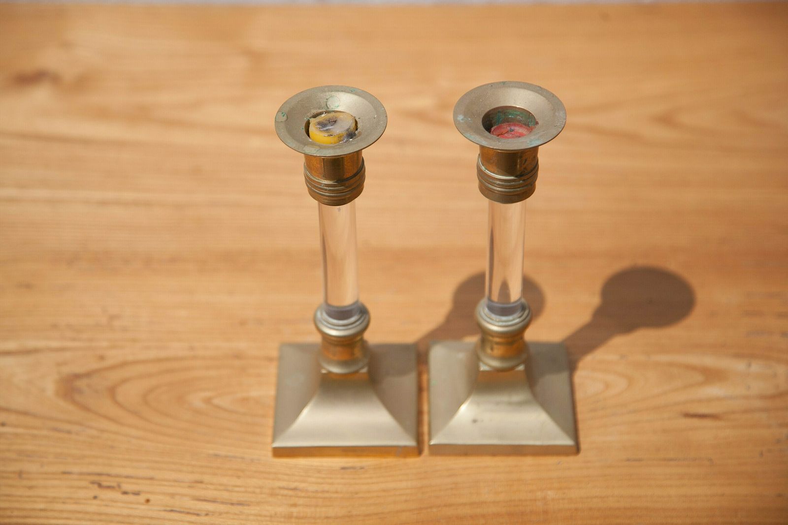 Pair Of Vintage Candlestick, Brass And Lucite Candlestick, Candle Holder, Plexiglass Column Candlestick, Neoclassical, Candle Holder,Candlestick photo for sale