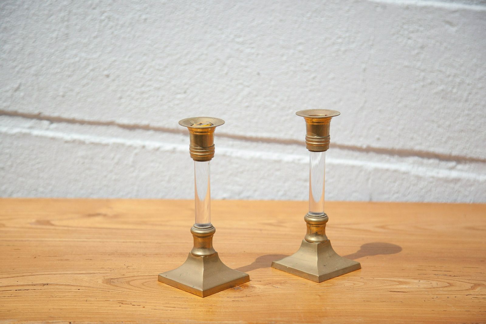 Pair Of Vintage Candlestick, Brass And Lucite Candlestick, Candle Holder, Plexiglass Column Candlestick, Neoclassical, Candle Holder,Candlestick photo vinterior