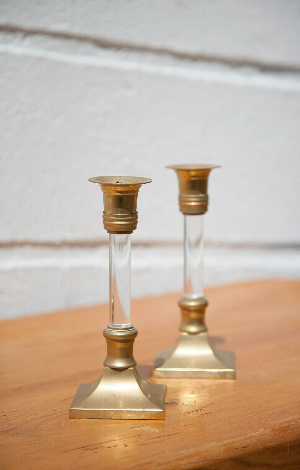 Pair Of Vintage Candlestick, Brass And Lucite Candlestick, Candle Holder, Plexiglass Column Candlestick, Neoclassical, Candle Holder,Candlestick photo vintage