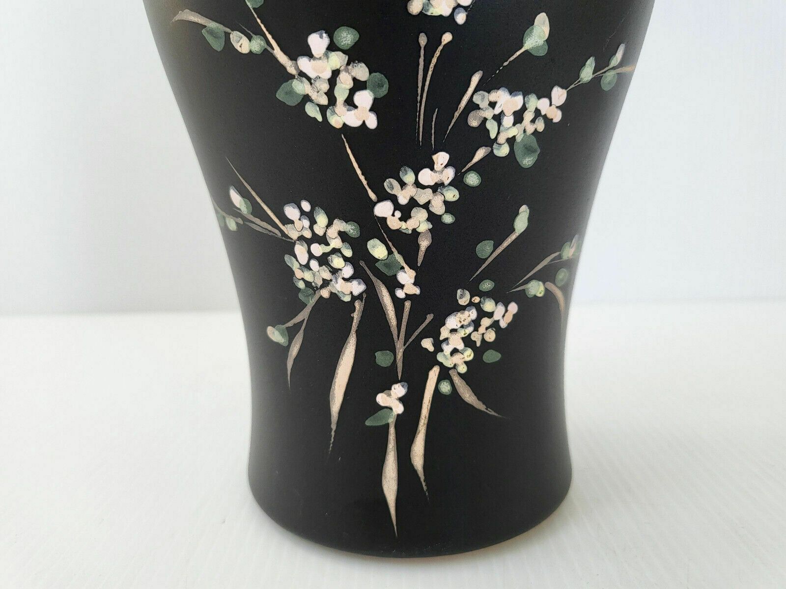 Vintage Vase 1960 Pearl Black Ceramic Cherry Flowers 60s 1960s photo furniture