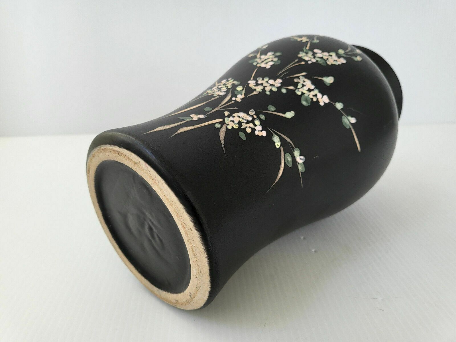 Vintage Vase 1960 Pearl Black Ceramic Cherry Flowers 60s 1960s photo 63.0