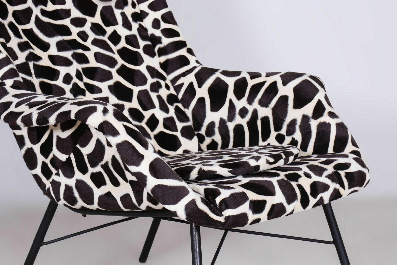 Restored Wingchair, Miroslav Navratil, Imitation Giraffe Fur, Czechia, 1950s photo Furniture