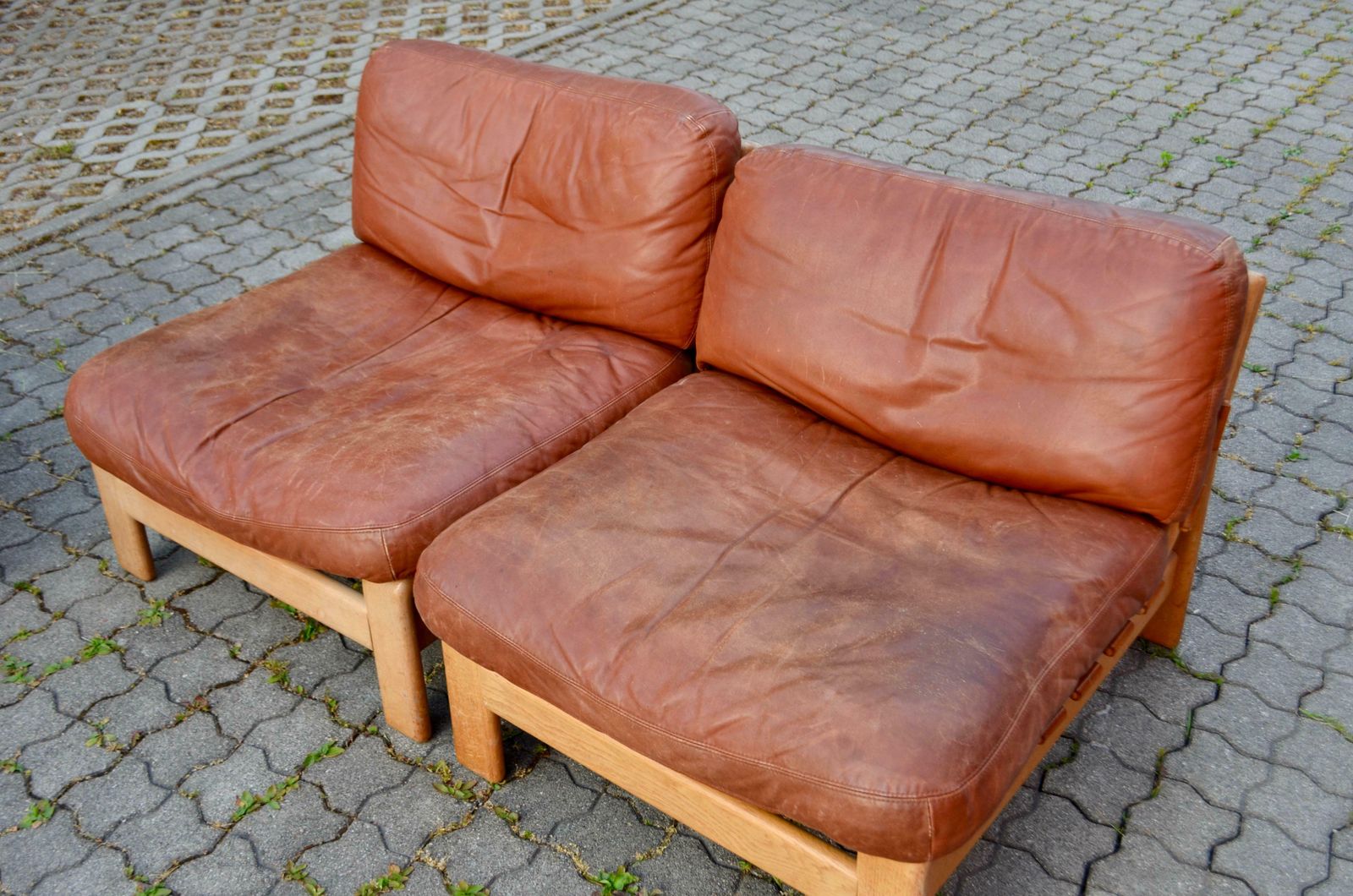 photo for sale Vintage Modular Cognac Saddle Leather Sectional Sofa Germany Chapo Era