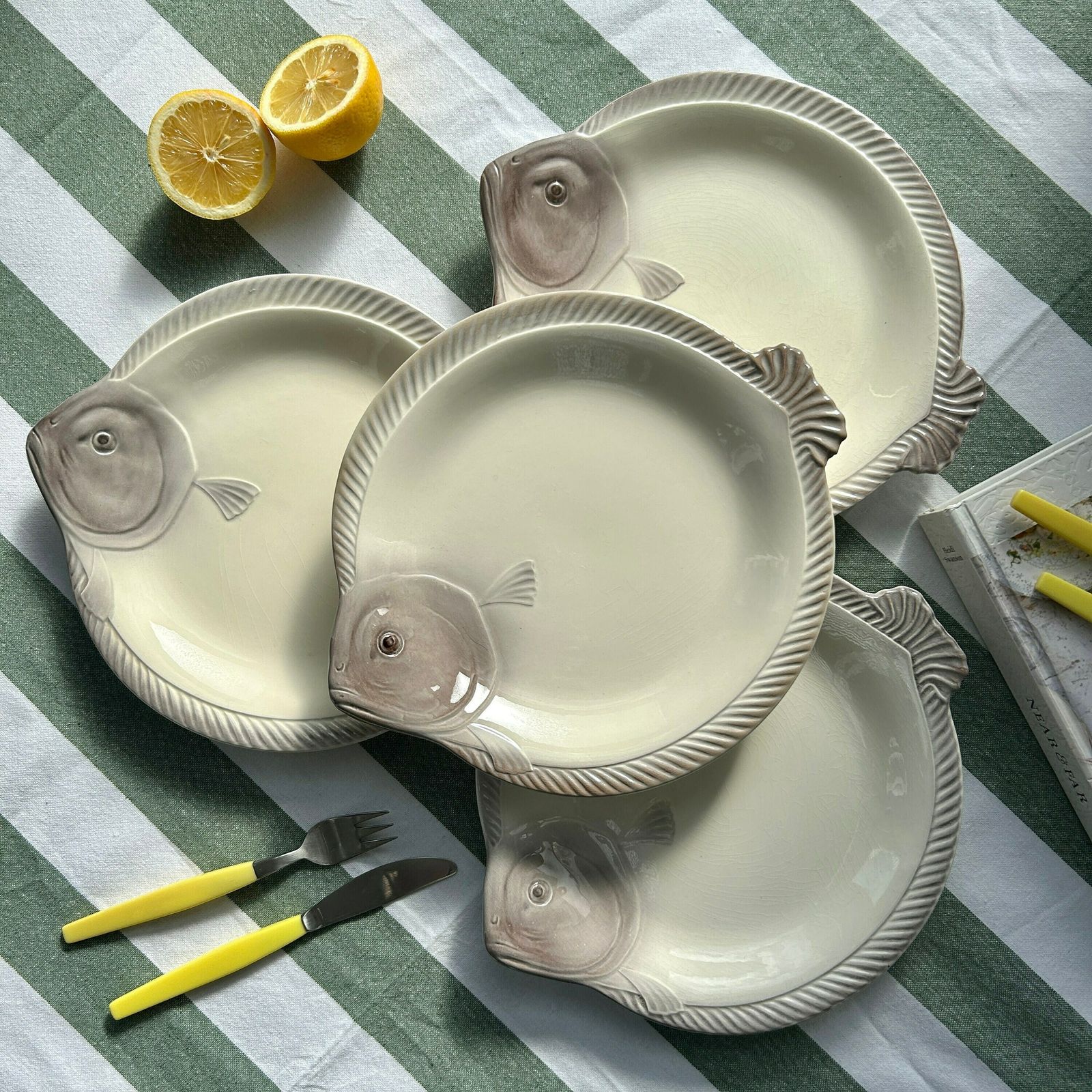 Set Of 4 Large Vintage Waechtersbach Germany Fish Shaped Dinner Plates | Collectible Flat Fish Design Serving Dishes | Vintage Tableware photo Home Decor
