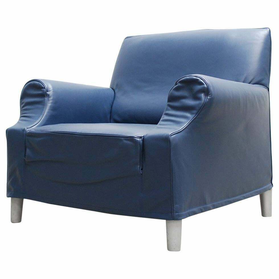 Cassina Model Lazy Working Chair Blue Leather Armchair By Philippe Starck