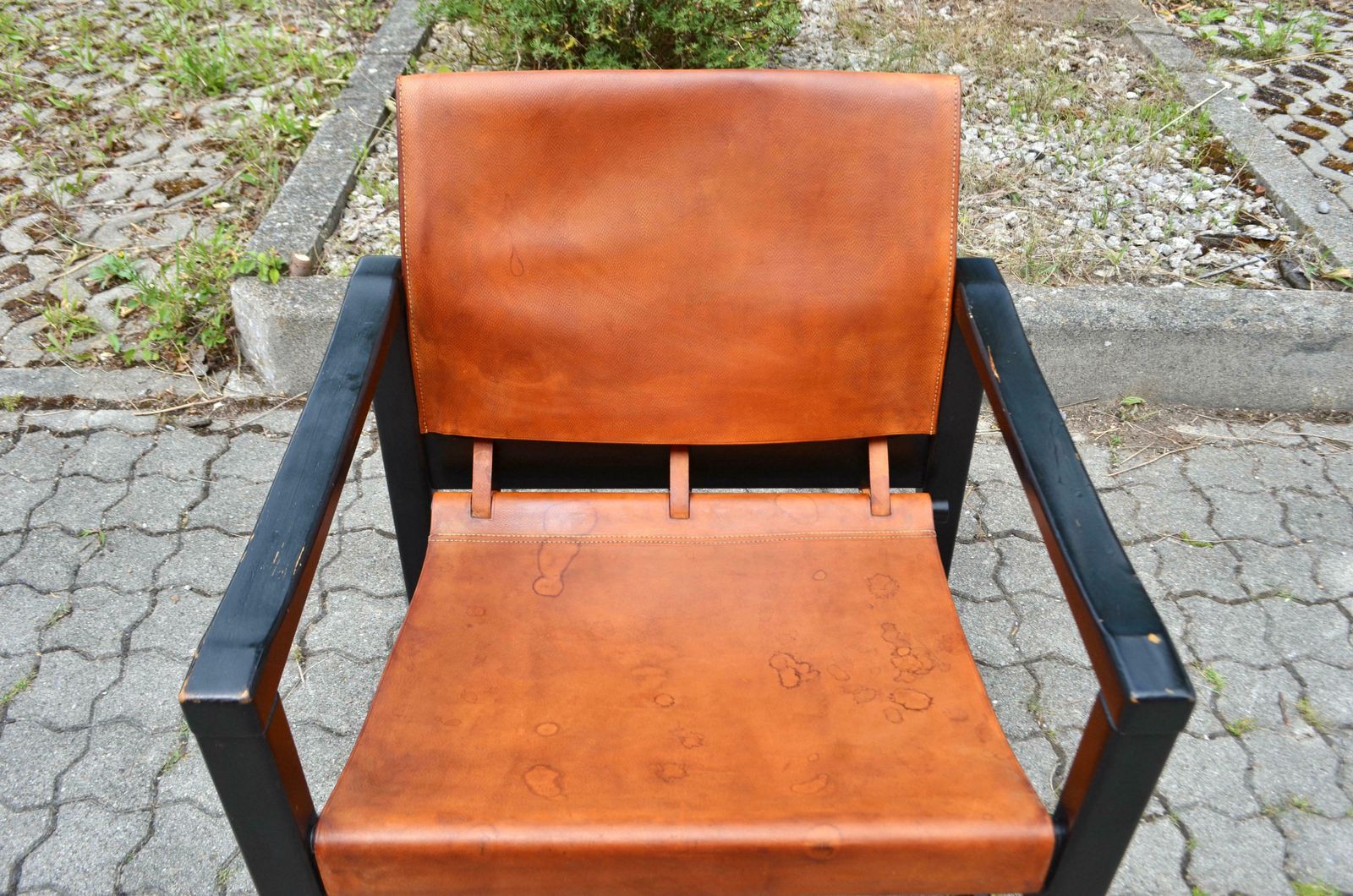 Karin Mobring Model Diana Cognac Sling Lounge Chair Vintage Ikea Black Frame photo vinterior