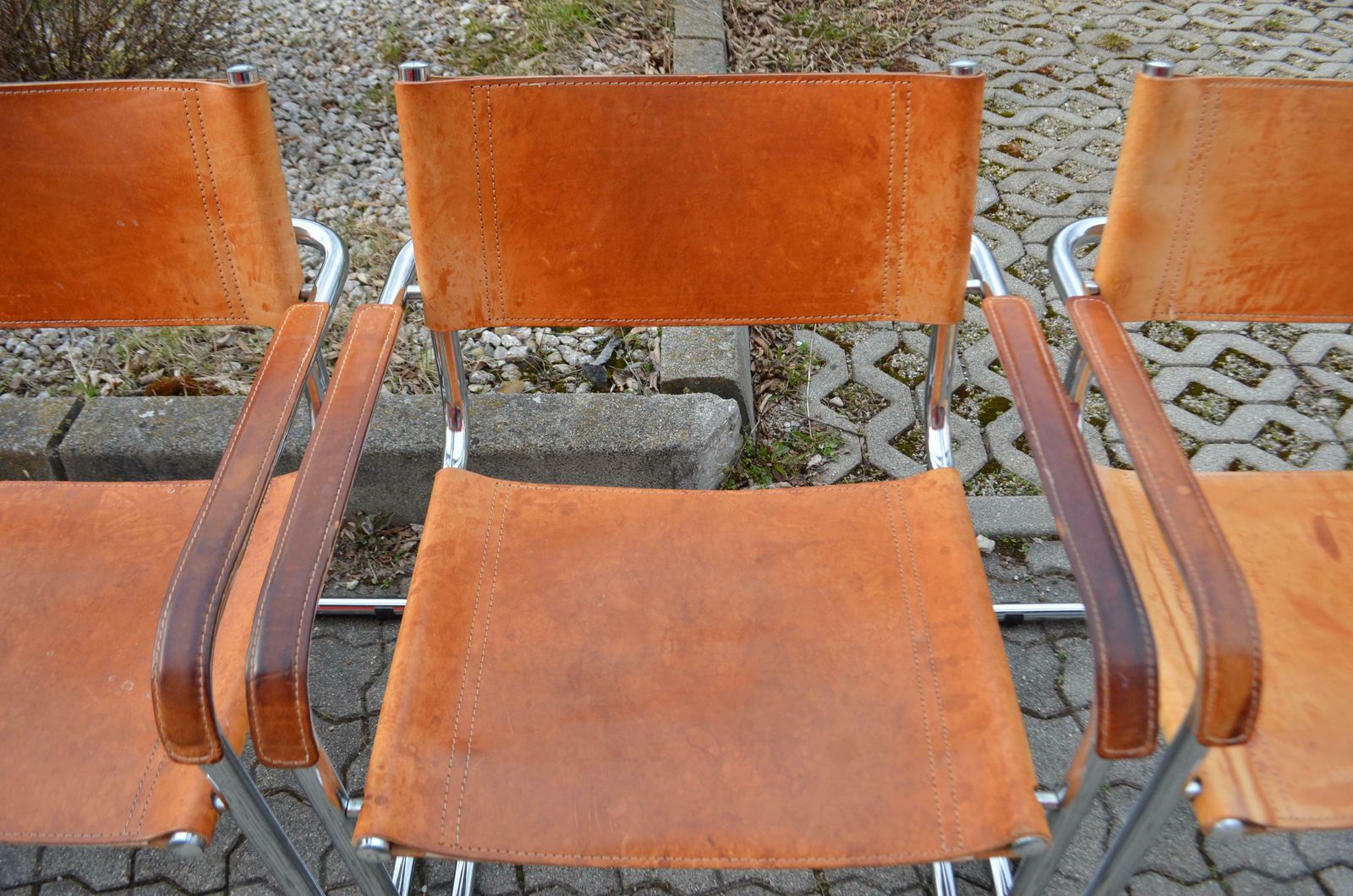 8470.0 Vintage Italy Cognac Vegetal Leather Dining Chairs Armchairs Cantilever Set Of 6 photo