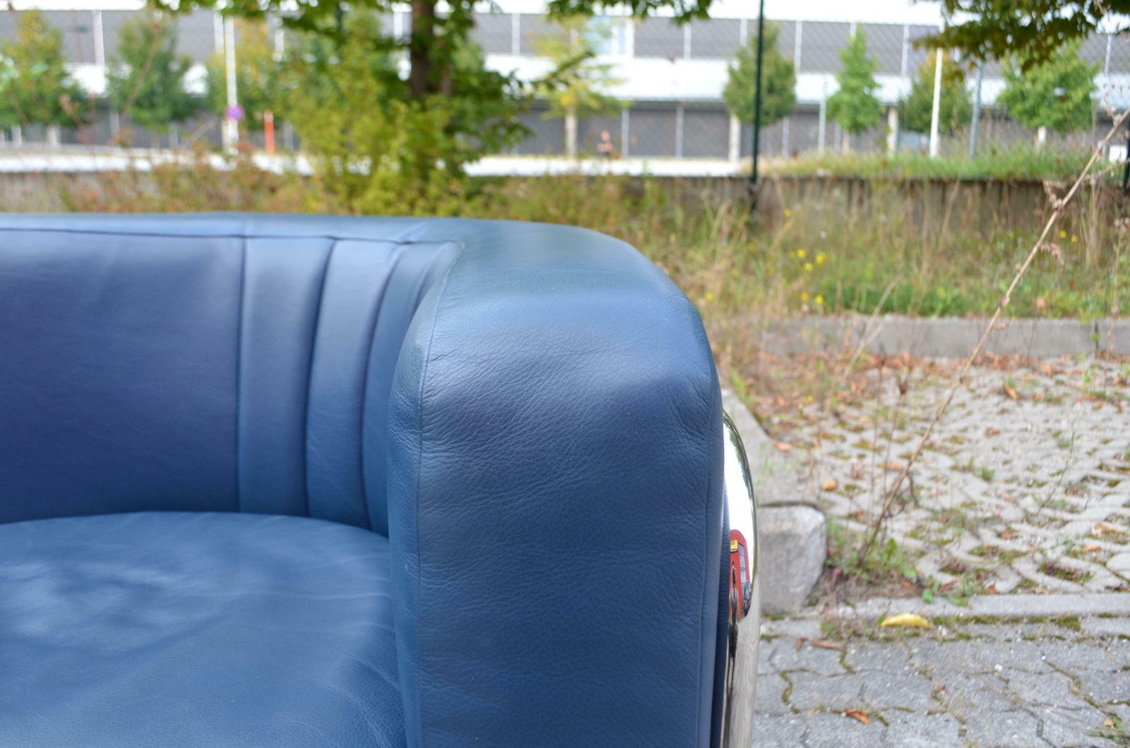 Zanotta Onda Ensemble Lounge Set Sofa & 2 Armchair Blue Leather photo vinterior