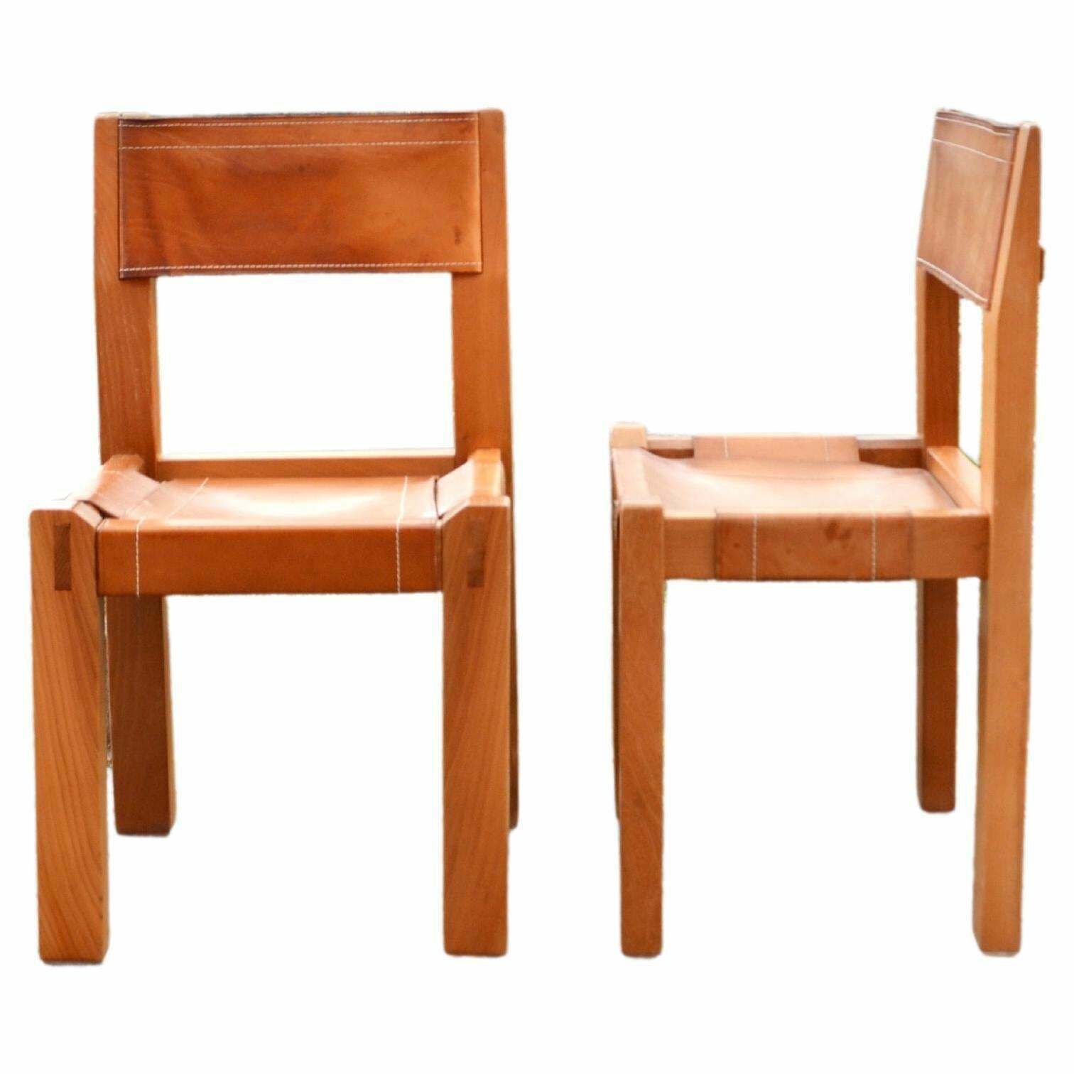 Rare Pierre Chapo S11 Saddle Cognac Chair Set Of 2