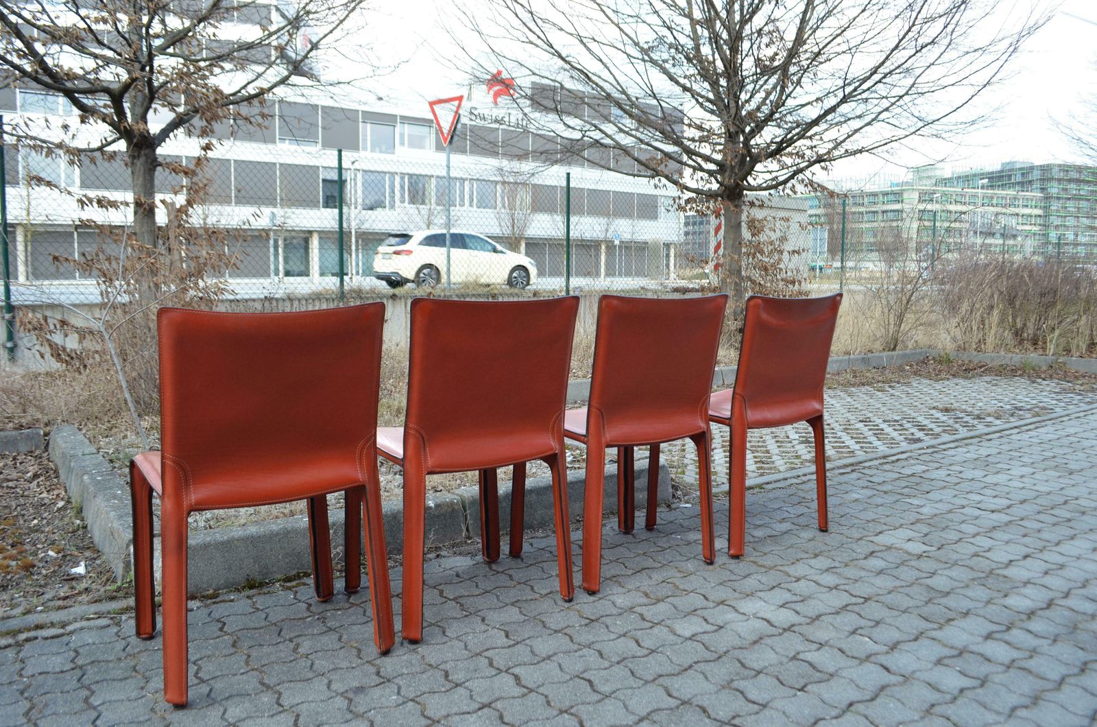 Cassina Taxi 412 China Red Leather Dining Chair Set Of 4 photo Furniture