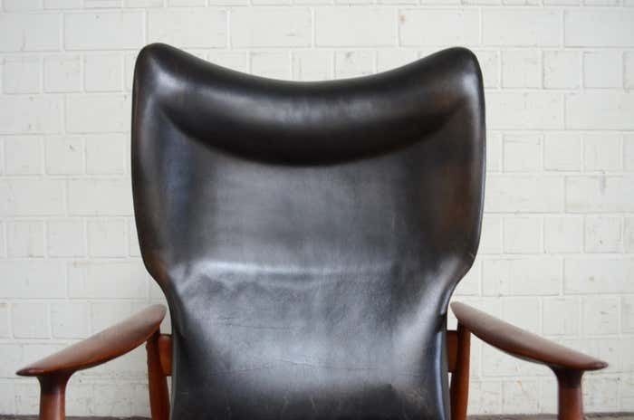 K. Rasmussen For Peter Wessel Wingback Leather Lounge Chair, 1960 photo 9000.0
