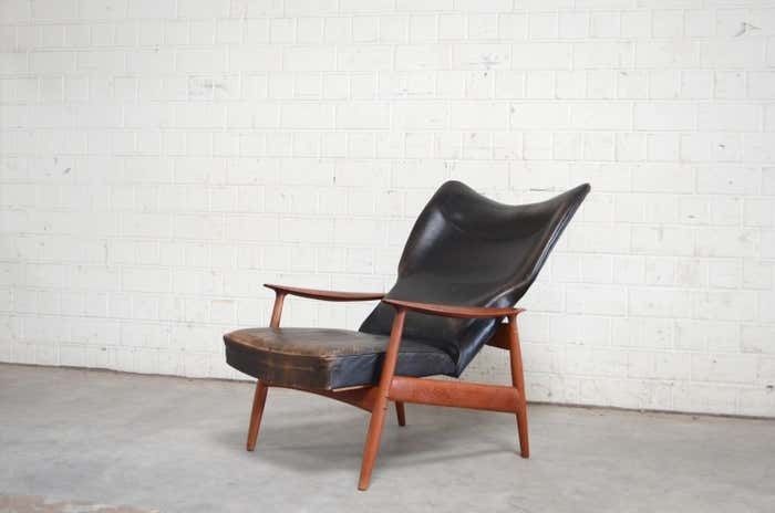photo furniture K. Rasmussen For Peter Wessel Wingback Leather Lounge Chair, 1960