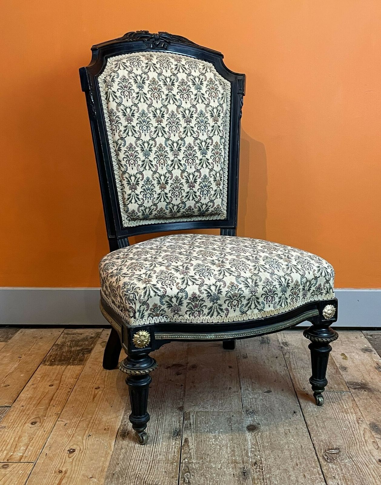 Victorian Ebonised Nursing Chair With Gilt Metal Mounts