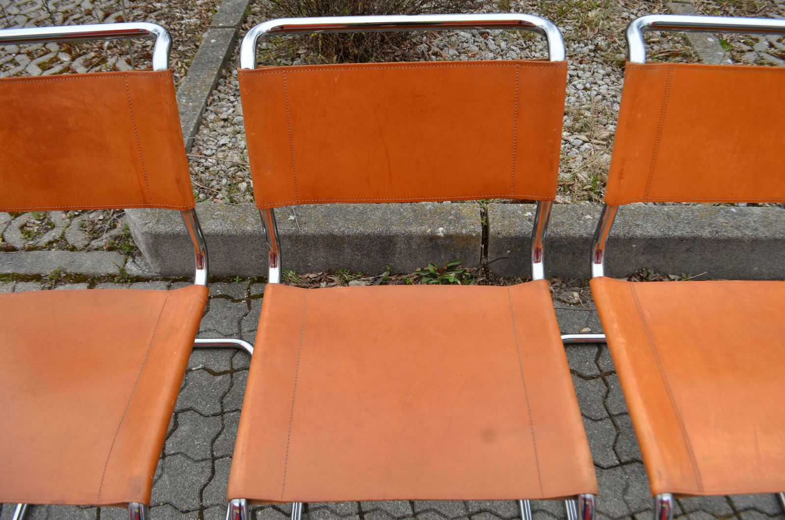 Furniture Thonet S 33 Vintage Cognac Vegetal Leather Chairs Mart Stam Cantilever Set Of 4 photo