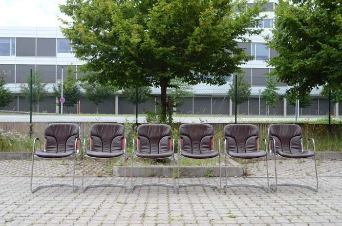 Cidue Dining Armchairs Chairs Design By Willy Rizzo Set Of 6 Chrome And Leather photo for sale