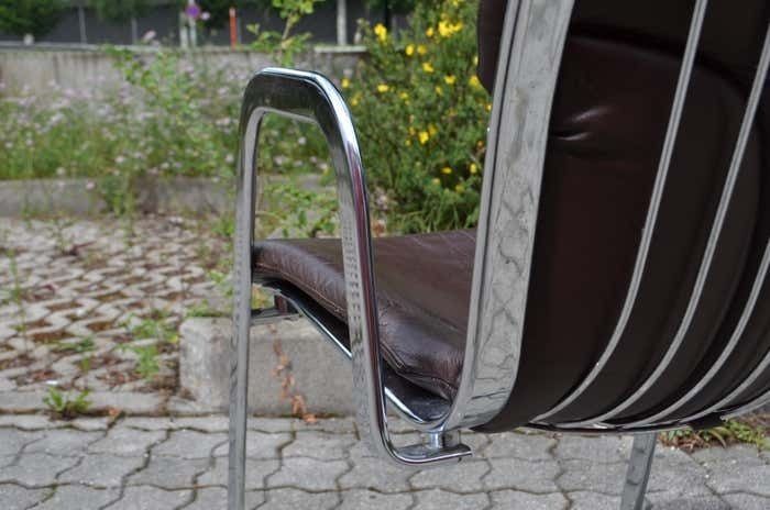 photo vintage Cidue Dining Armchairs Chairs Design By Willy Rizzo Set Of 6 Chrome And Leather