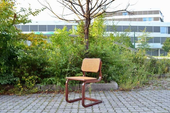 photo vinterior Vintage Cane Cantilever Dining Chairs In The Manner Of Marcel Breuer Set Of 4