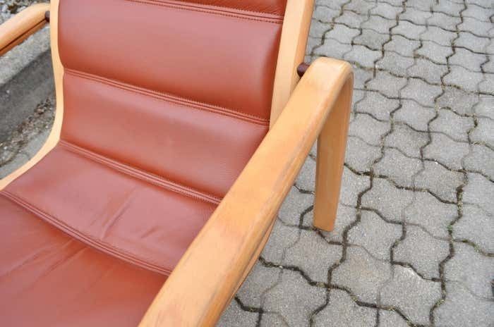 photo buy Yngve Ekström Modell Melano Swedese Ox Red Leather Highback Lounge Chair Beech