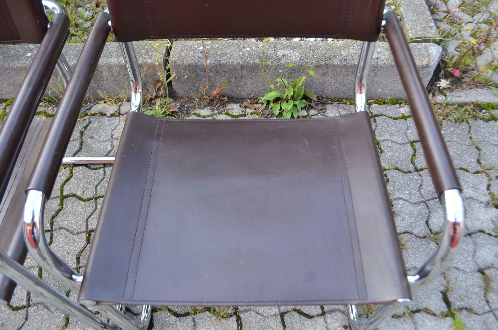 Furniture Fasem Vintage Italy Brown Leather Dining Chairs Armchairs Cantilever Set Of 2 photo