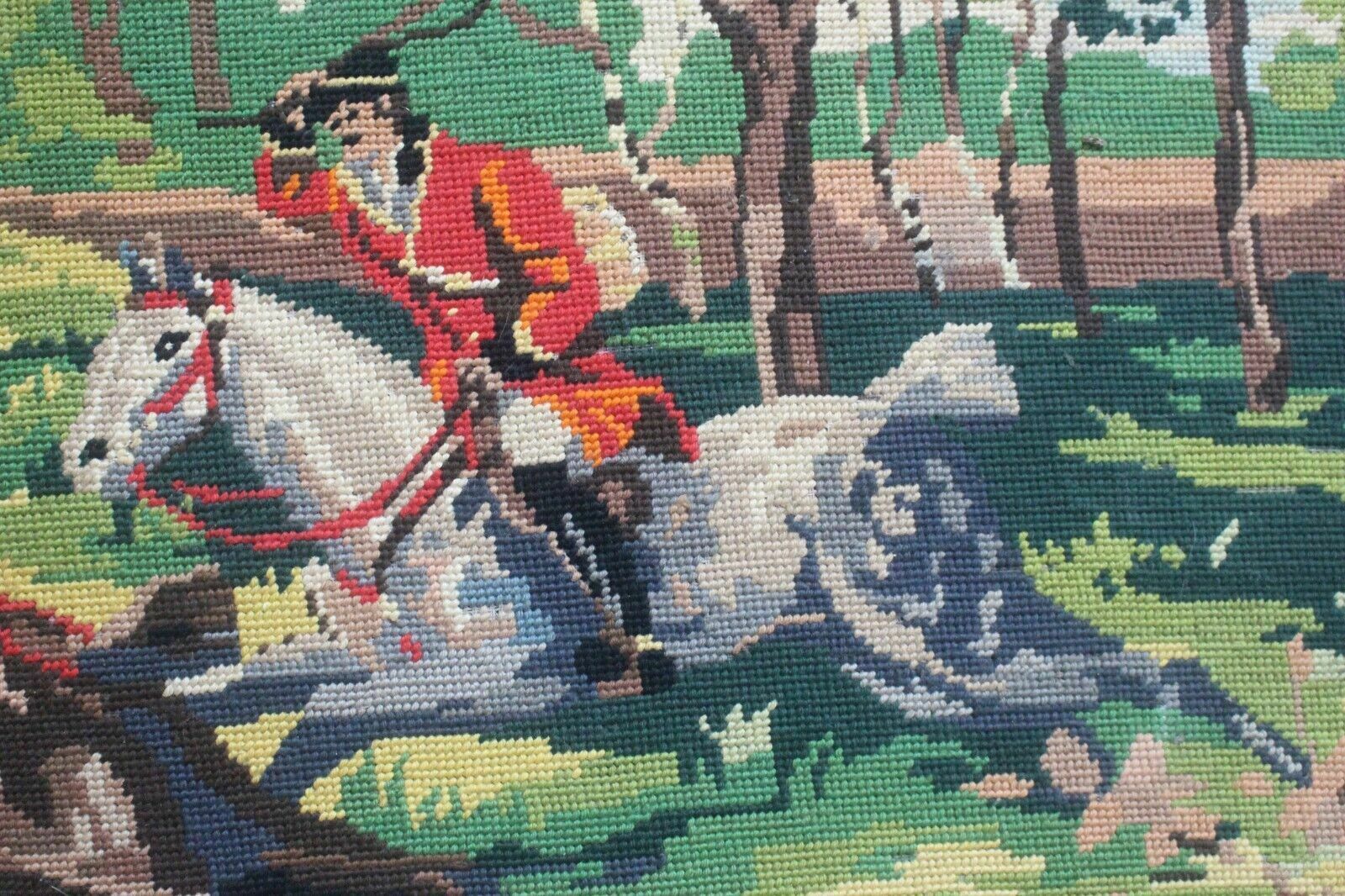 Antique French Handcrafted Royal Paris Wall Tapestry Hunters Stitch/Needlepoint photo vinterior