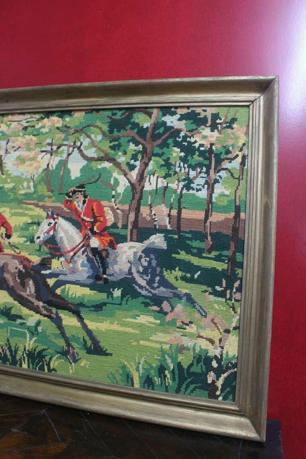 Antique French Handcrafted Royal Paris Wall Tapestry Hunters Stitch/Needlepoint photo buy