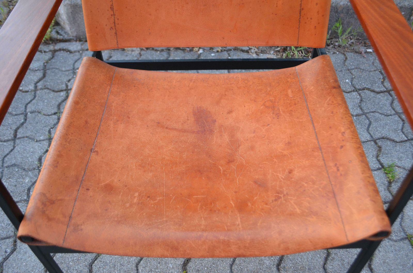 photo for sale Eddie Harlis For Thonet St 805 Modernist Cognac Saddle Leather Lounge Chair