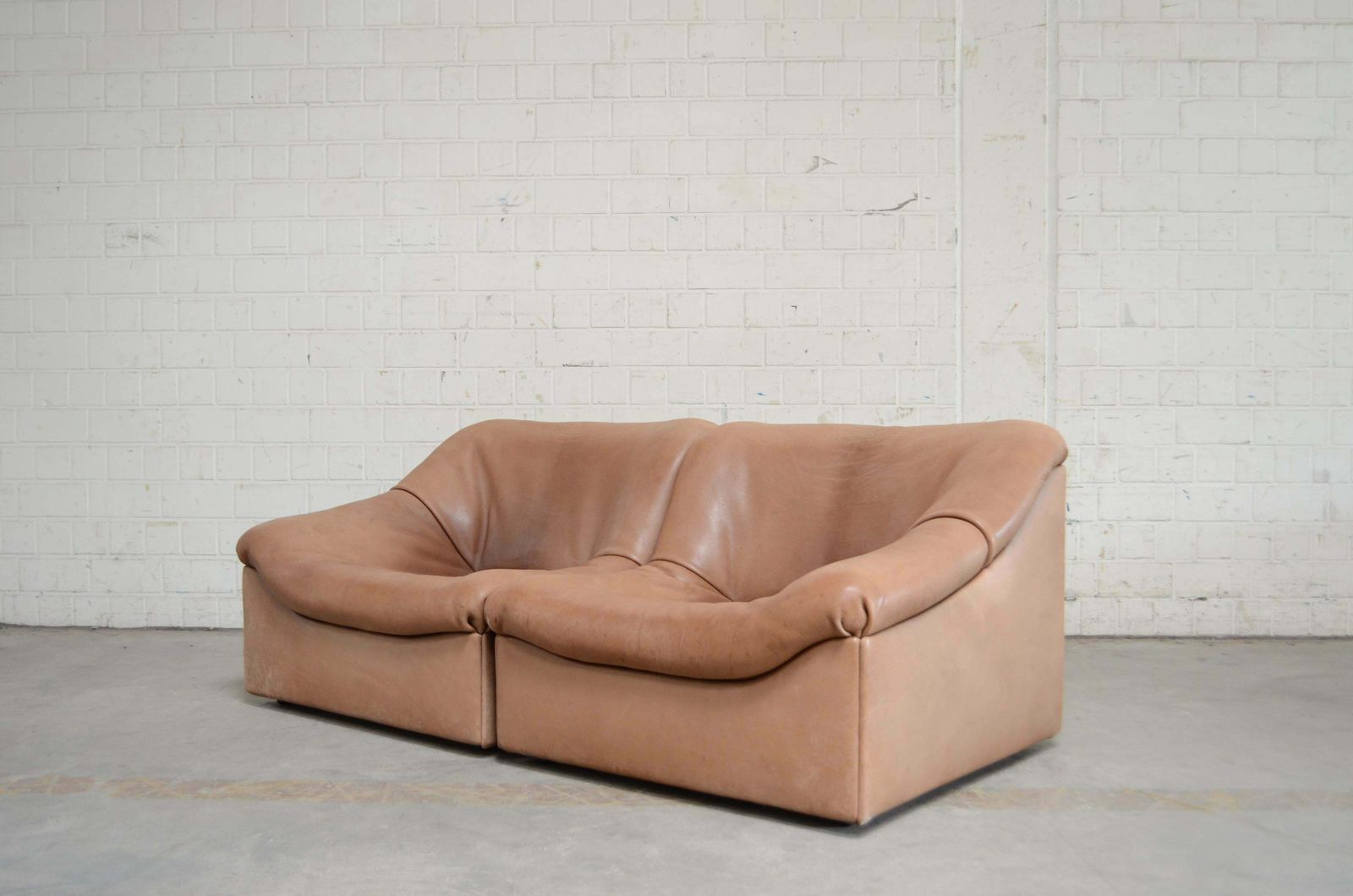 De Sede Ds 46 Loveseat Neck Leather Sofa Modul Brown photo vintage