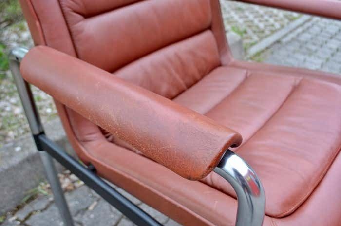 Jorgen Kastholm Red Leather Armchair Chair Modell 8400 For Kusch + Co Set Of 2 photo vinterior