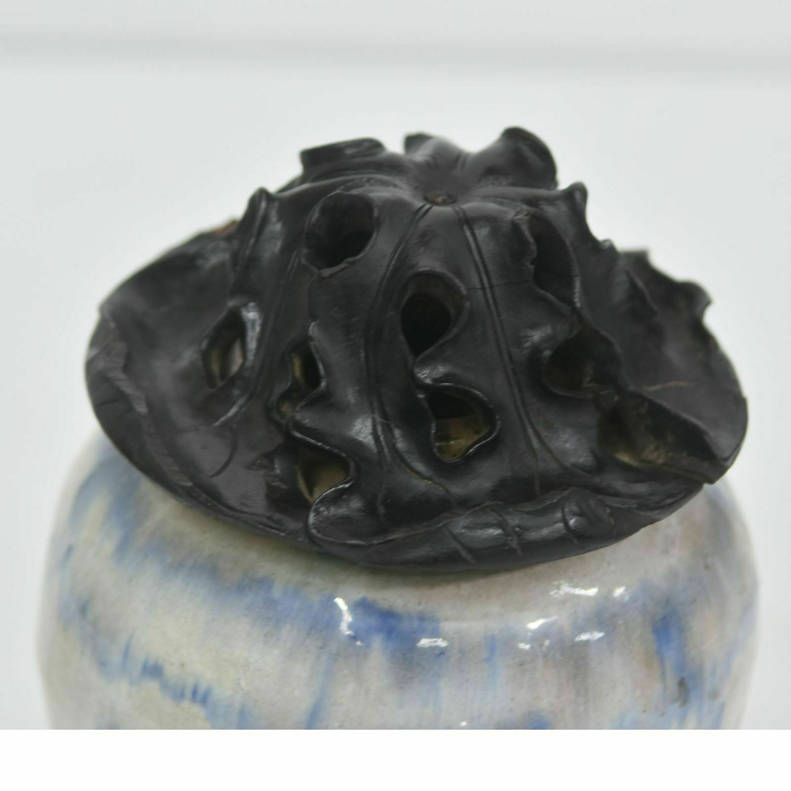 Asian Lidded Pot From The Late 19th Century, White And Blue photo furniture