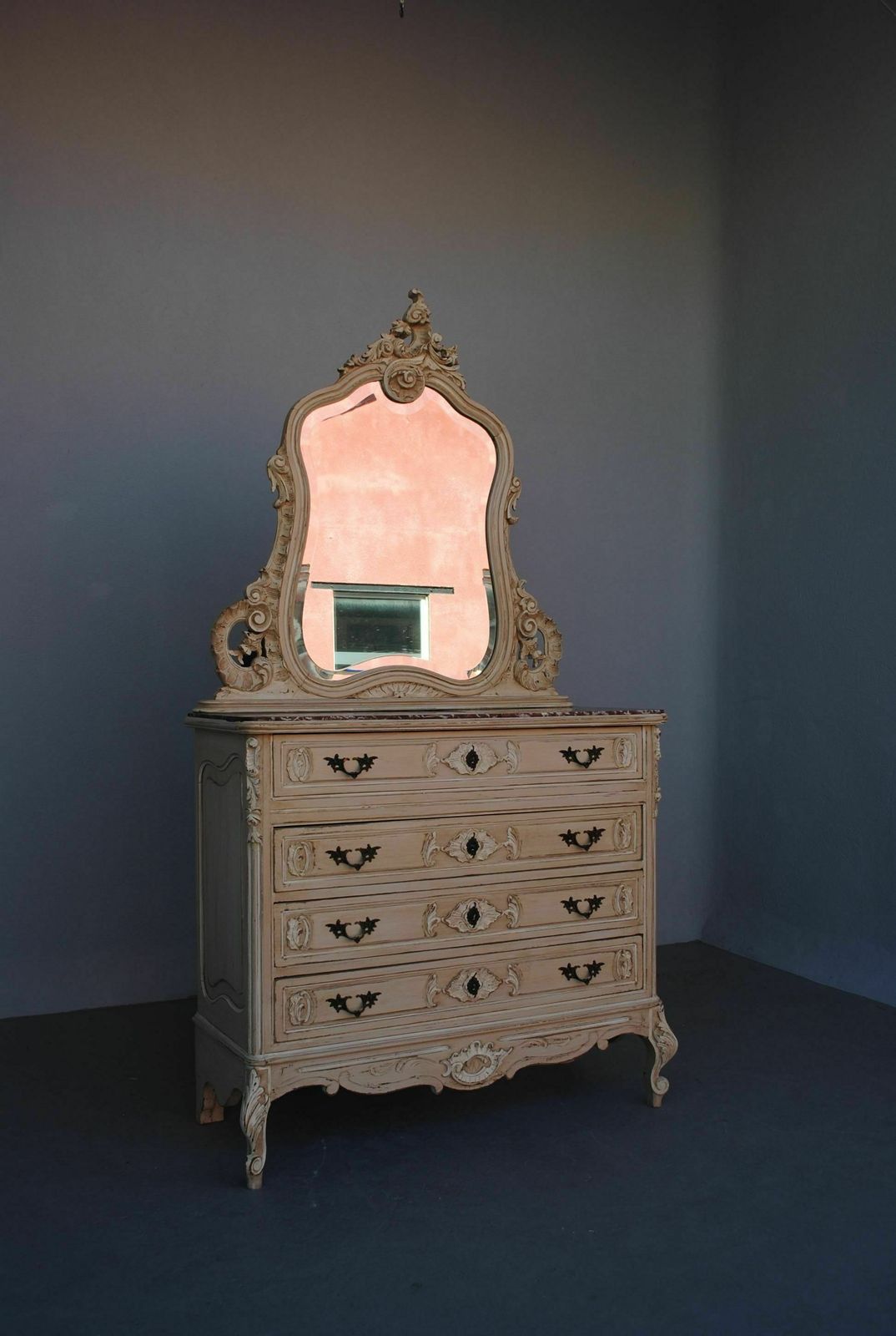 Gray Lacquered Louis XV Style Dressing Table Chest Of Drawers 1900 photo furniture