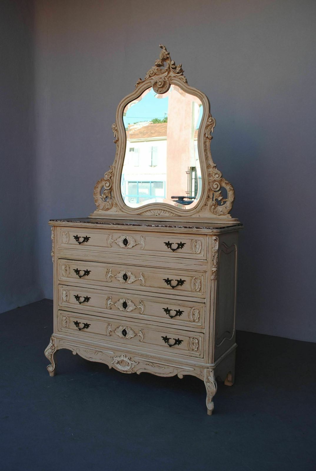 Gray Lacquered Louis XV Style Dressing Table Chest Of Drawers 1900 photo for sale