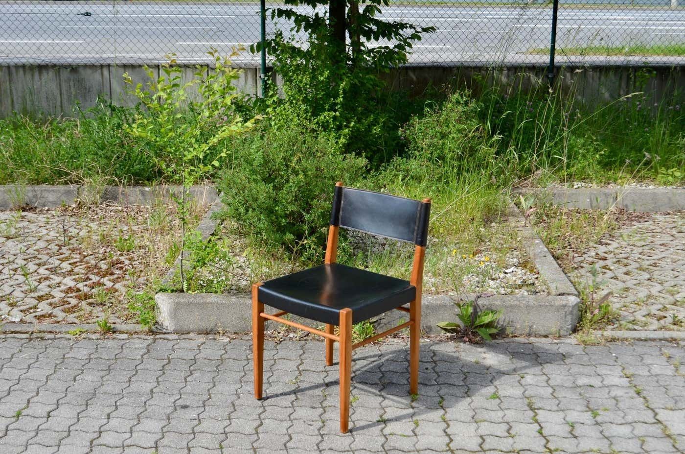 Helmut Magg Mid Century Model 3024 Oak Leather Dining Chair Deutsche Werkstätten photo vintage