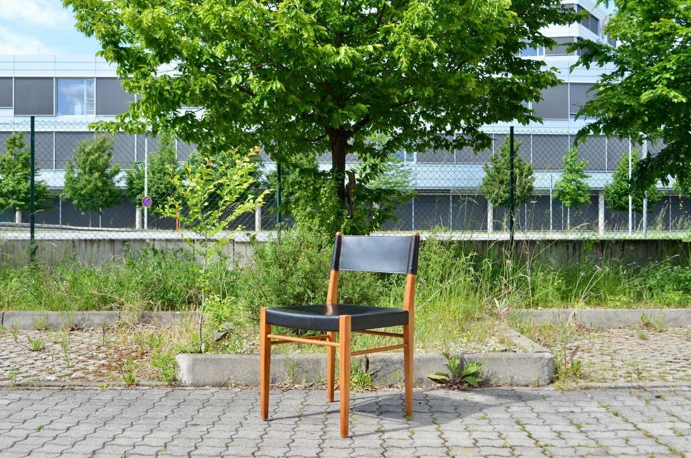photo for sale Helmut Magg Mid Century Model 3024 Oak Leather Dining Chair Deutsche Werkstätten