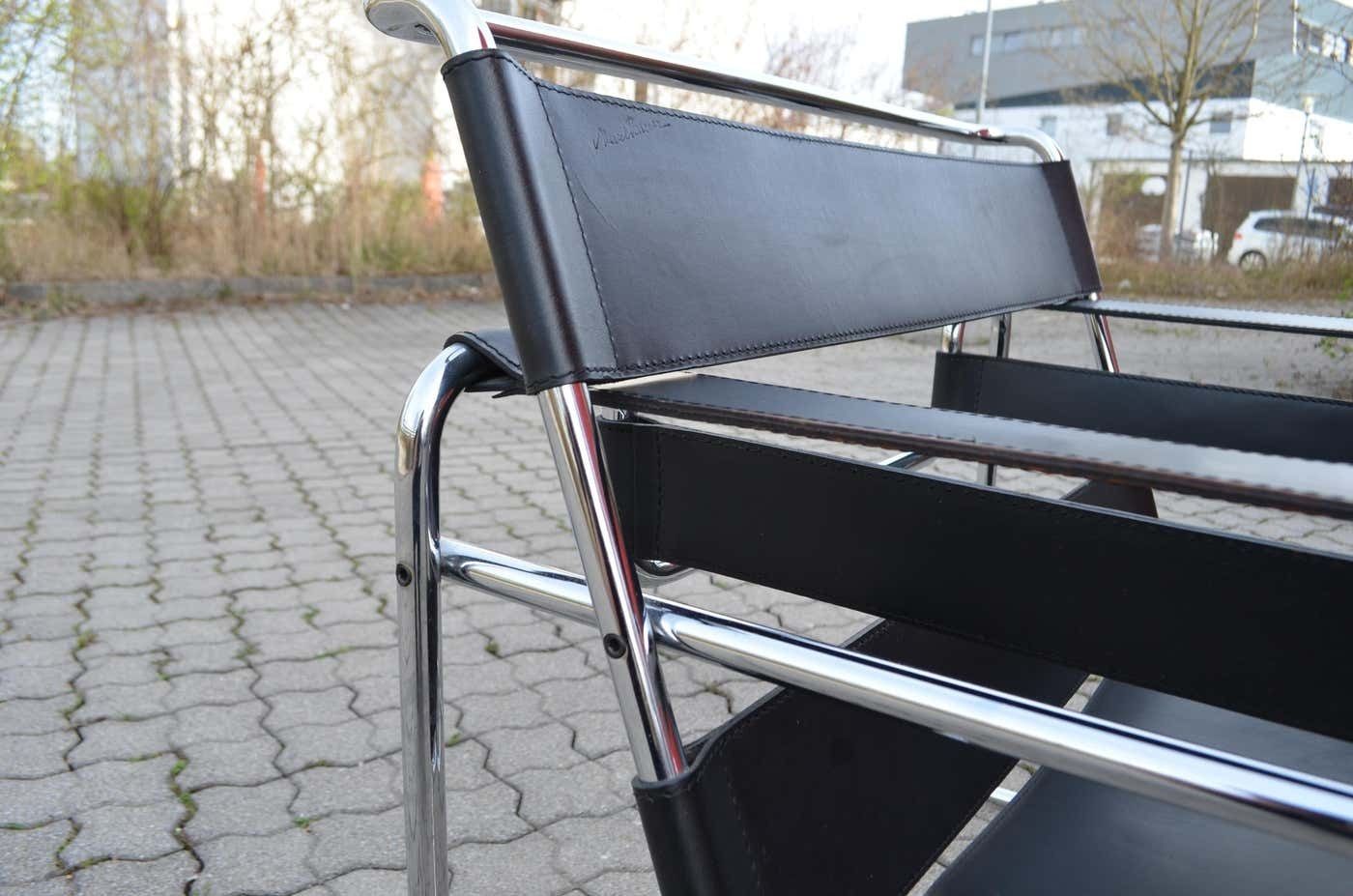 photo for sale Knoll International Wassily Chair By Marcel Breuer Black Leather