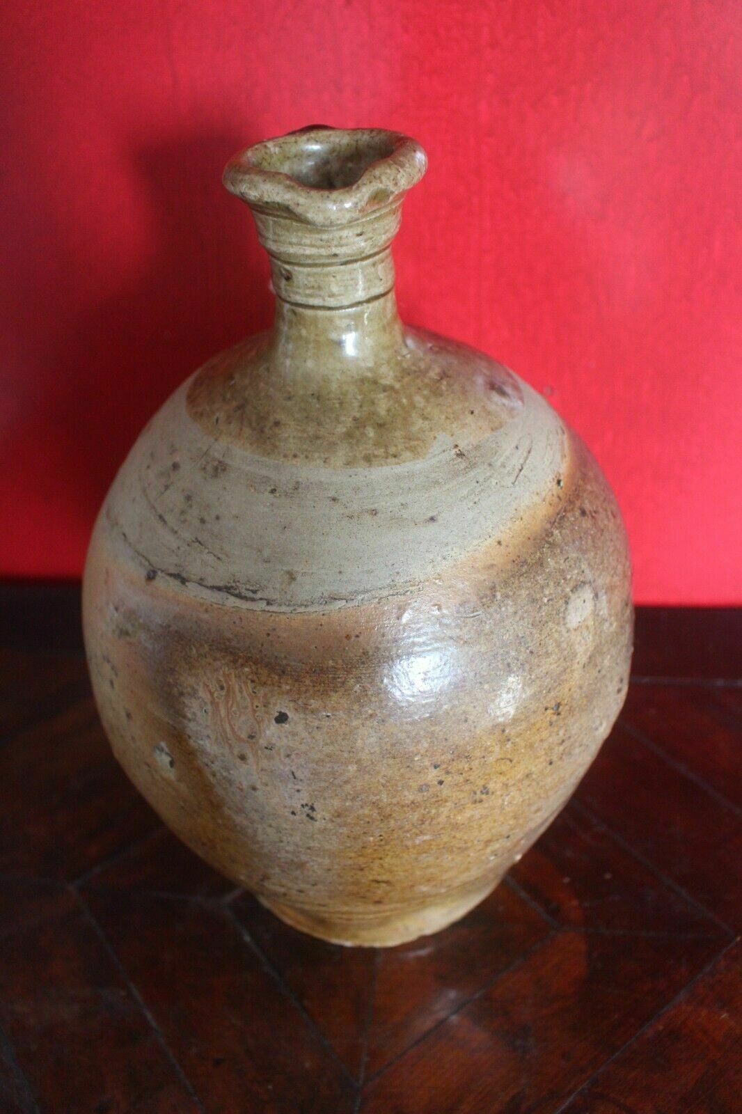 Large Antique French Terracotta Glaze Jug 19th C Hand Turned Clay Stoneware Pot photo buy