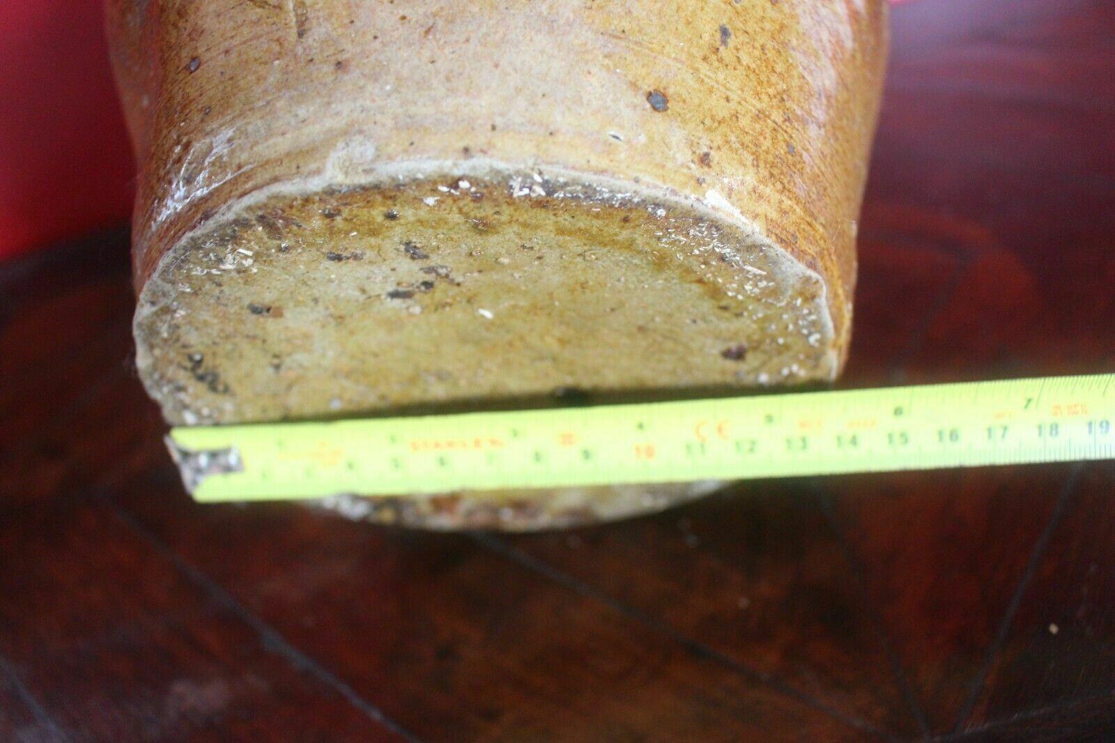 Large Antique French Terracotta Glaze Jug 19th C Hand Turned Clay Stoneware Pot photo vintage