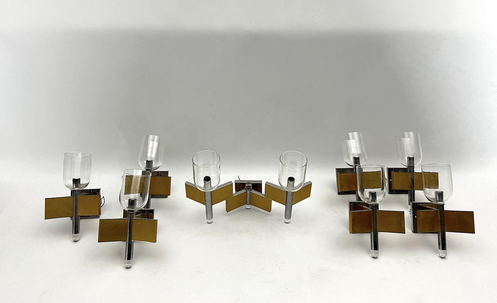 Mid Century Modern Set Of Eight Brass And Chrome Sconces By Sciolari. Italy 1970s photo for sale